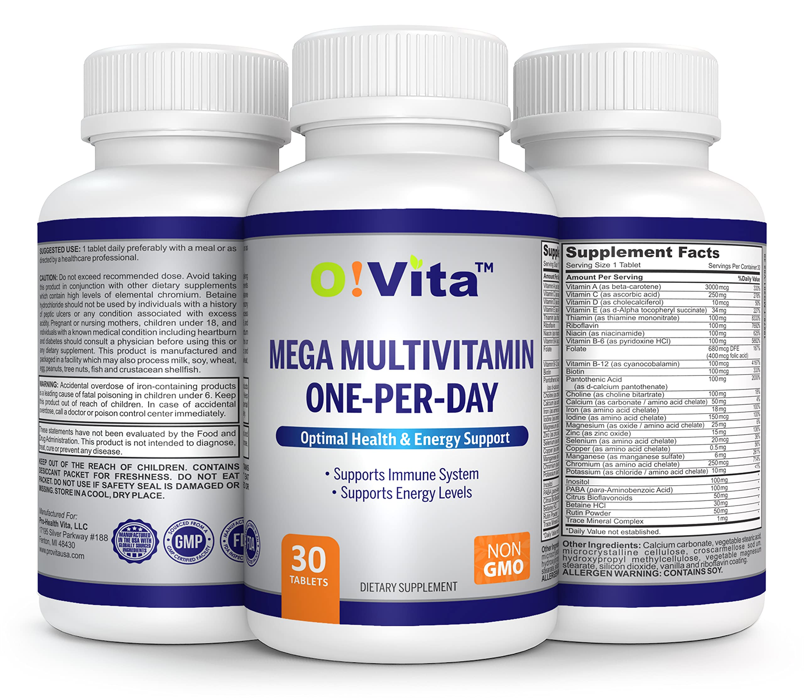 O!VITA Mega Multivitamin One-per-Day, Supports Immune System, foundational Health, Full Spectrum of Vitamins and Minerals, and Much More ...30-Day Supply (30 Non-GMO Tablets)