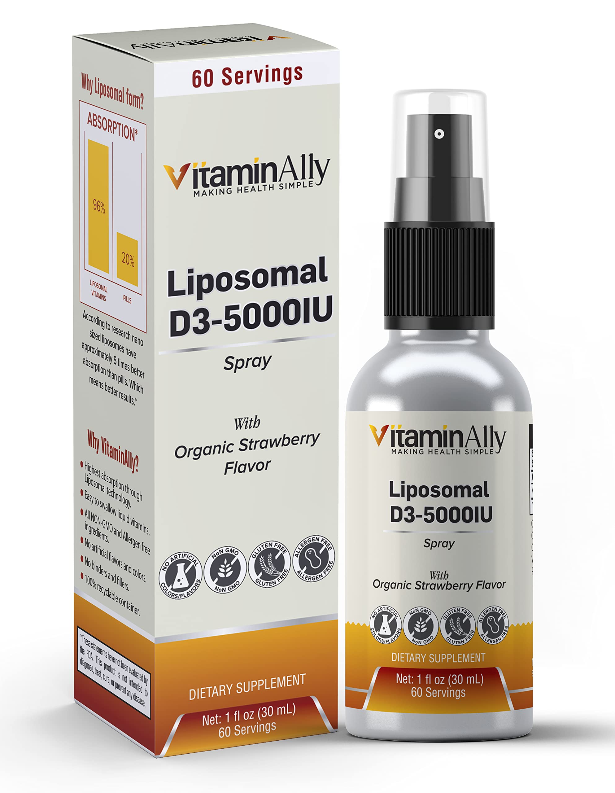Liposomal Liquid Vitamin D3-5000IU Spray | 2 Month Supply |1 fl oz | Non-GMO | Sugar Free| Gluten Free | Travel Friendly | Supports Bone Health, Immune System and Healthy Mood