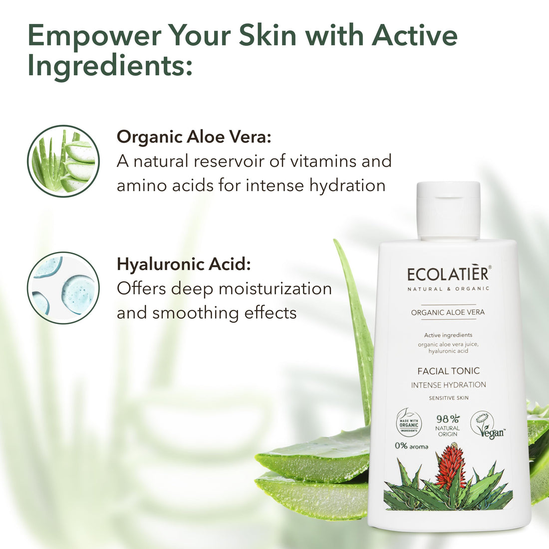 Toner for Face with Organic Aloe Vera – Intense Hydration, Vegan, 98% Natural, Moisturizing & Soothing for Sensitive Skin, Gentle Daily Use, Tones & Softens, 8.5 Fl Oz / 250ml