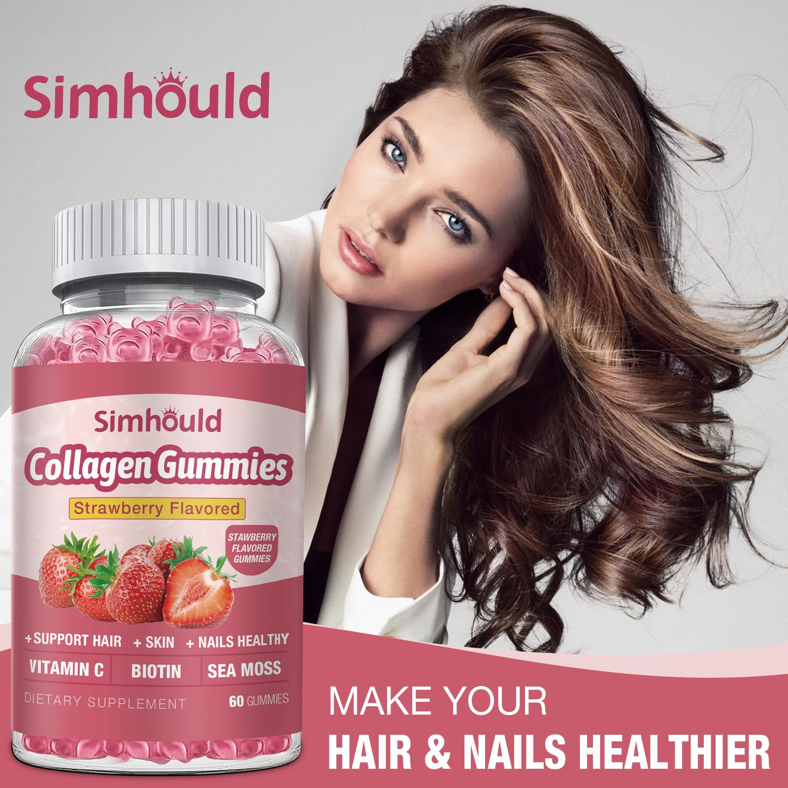 Simhould 2 Packs Vegan 2500Mg Collagen Gummies for Women Anti Aging, Skin, Hair Nails, Collagen Types 1 and 3, Biotin, Sea Moss for Men - Sugar Free, Non-GMO, 120 Counts Collagen Supplements Gummies