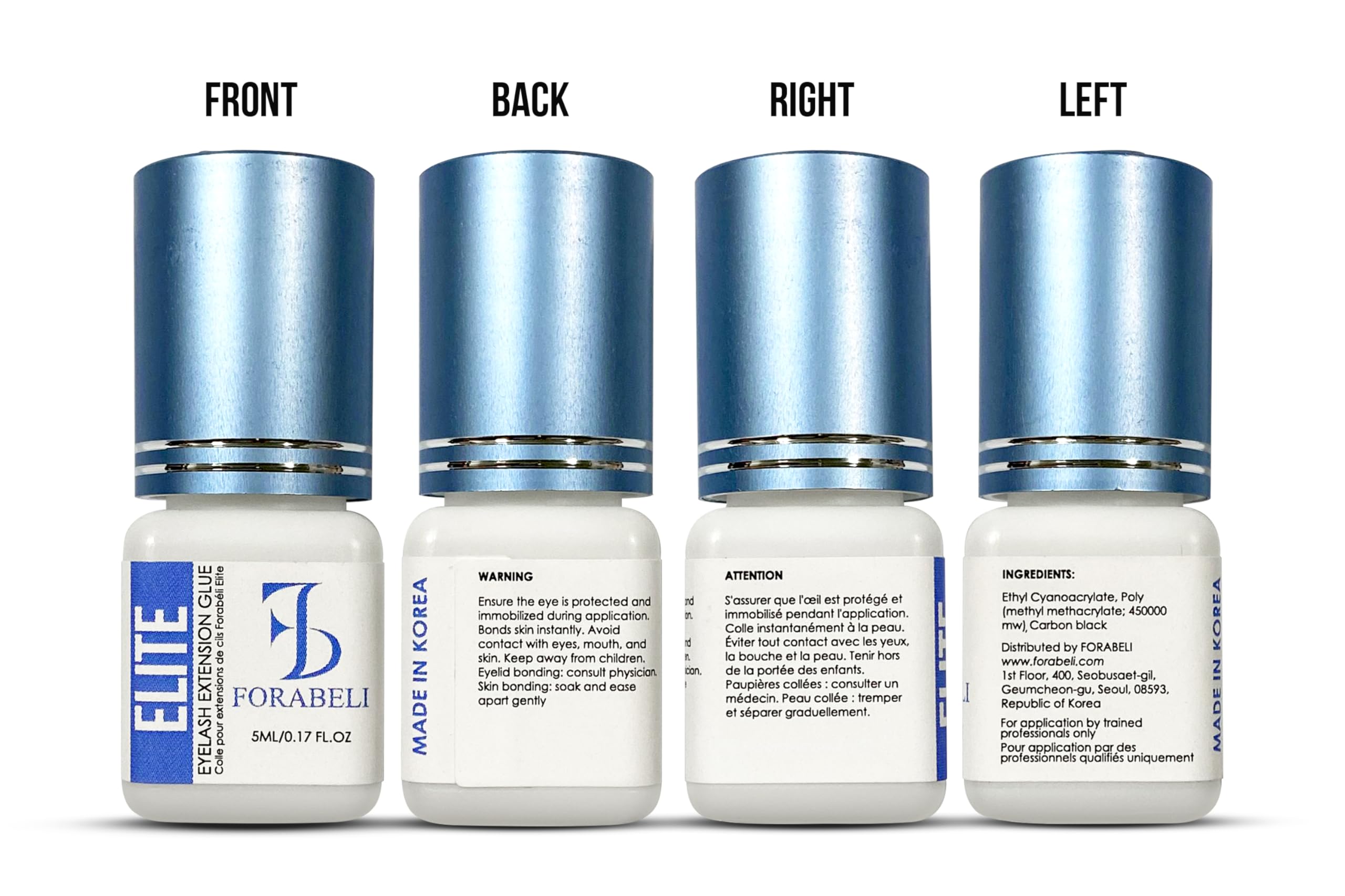 Elite Fast Dry Time Eyelash Extension Glue - Forabeli 5ml / 1 Sec Drying time/Retention – 7 Weeks/Maximum Bonding Power/Black Adhesive for Semi-Permanent Extensions/Professional Lash Supplies