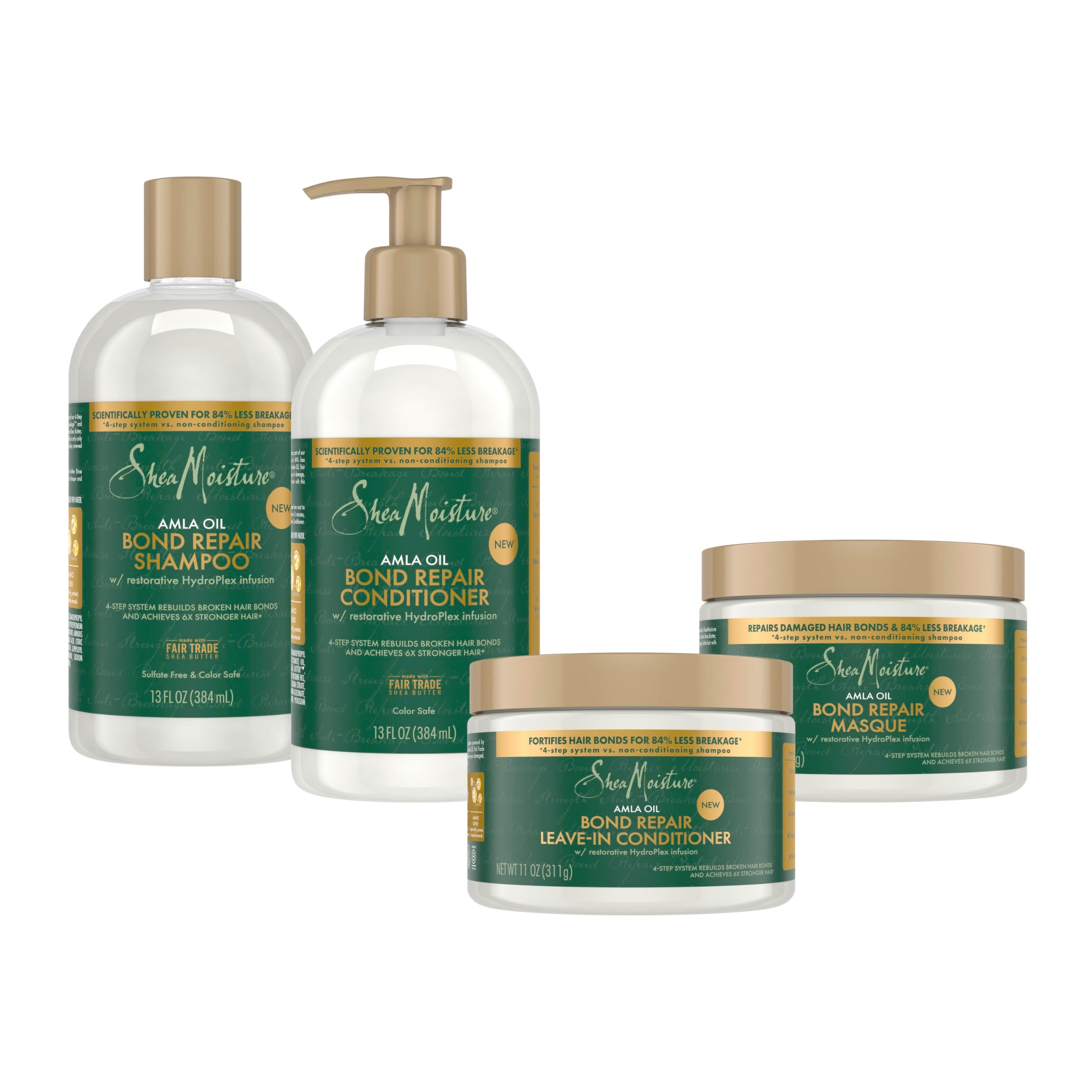 SheaMoisture Bond Repair Shampoo, Conditioner, Leave-In, & Masque Alma Oil 4 Pk to Strengthen Hair with Restorative HydroPlex Infusion
