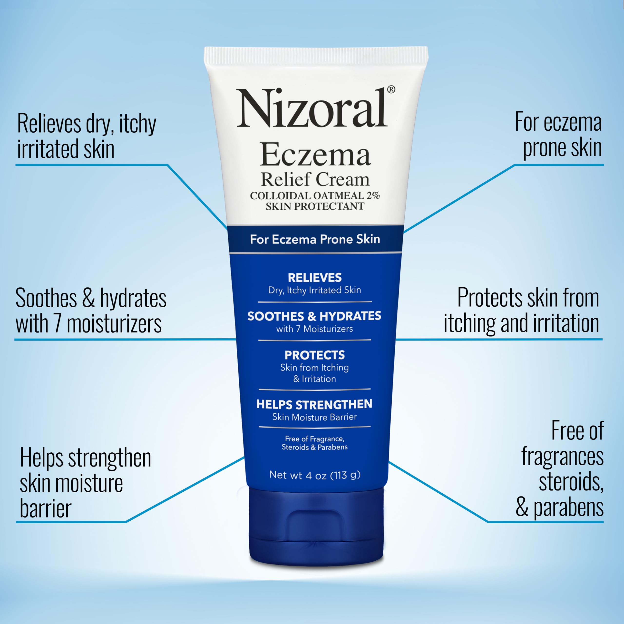 Nizoral Eczema Relief Cream- Relieves Dry, Itchy, Irritated Skin, Soothes and Hydrates with 7 Moisturizers, Colloidal Oatmeal 2%, 4 Fl Oz