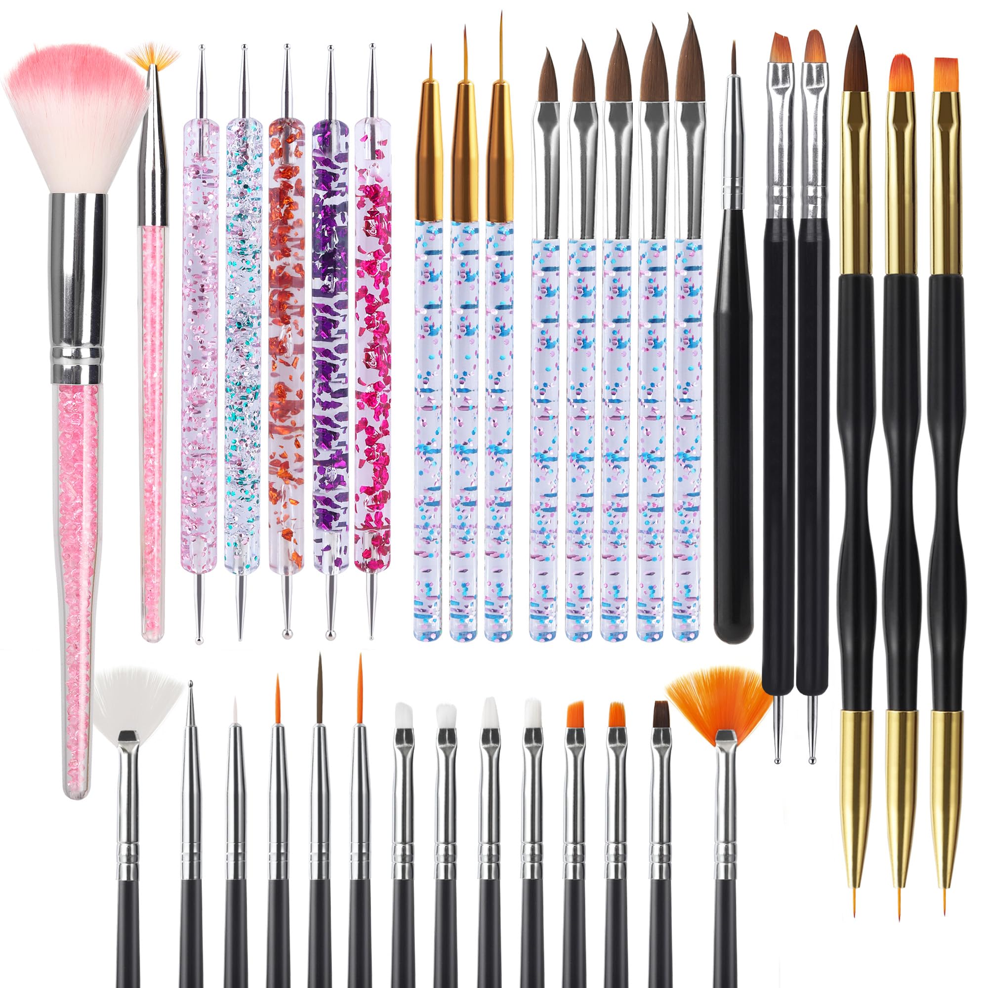 Artdone 35pcs Nail Art Pens brushes,Nail Art Tool Set,Nail Dotting Tools,Nail Dust Brush,Striping Nail Art Brushes for Long Lines,Nail Drawing Pen For Nail Design