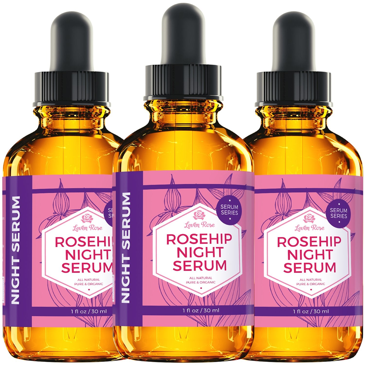 Leven Rose Rosehip Oil Night Face Serum, 100% Pure Organic Natural Rose Hip Oil Serum for Dry Skin 1 oz