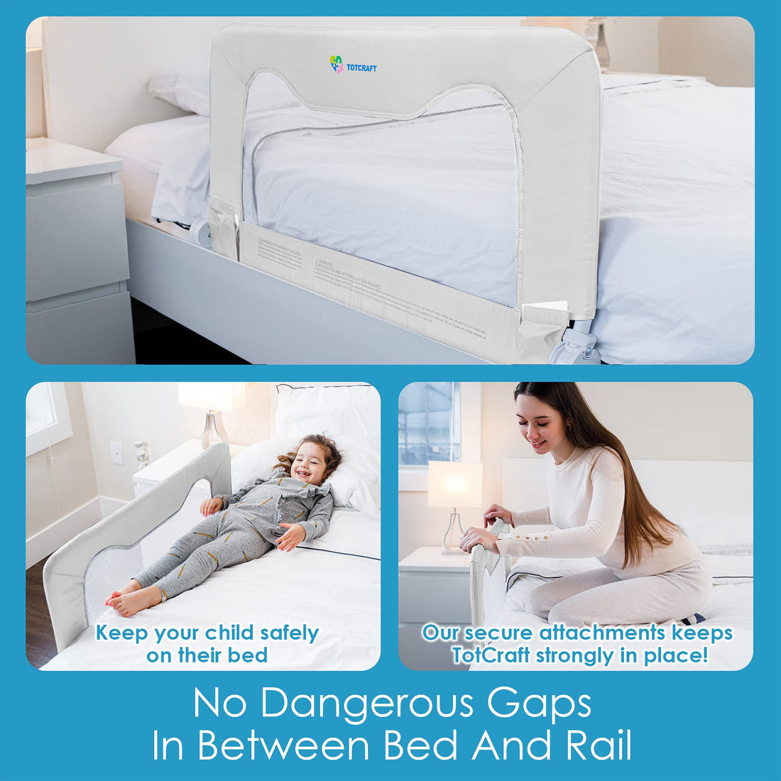 TotCraft Toddler Bed Rails Guard – Universal Baby & Children Bed Rail for Box Spring &slats – Kids Bed Rails for Toddlers for Twin, Double, Full Size Queen &King Bed - White (35.5L19.5H) in