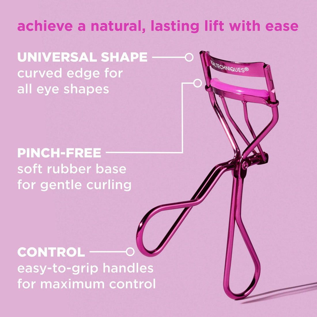 Real Techniques Miracle Eyelash Curler, Gentle Lash Tool for Lifted Lashes, Use with Mascara for Extra Volume, Travel-Size Lash Curler, Comfort Grip & Pinch-Free Design, Pink, Cruelty-Free, 1 Count