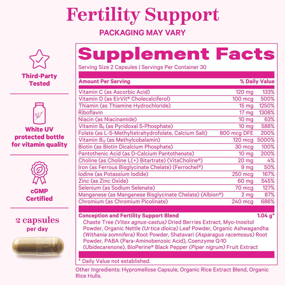 Pink Stork Fertility Supplements for Women - Prenatal Multivitamin with Ovulation, Conception, & Hormone Balance Support - 17 Vitamins & Inositol, Ashwagandha, & Vitex - 60 Capsules