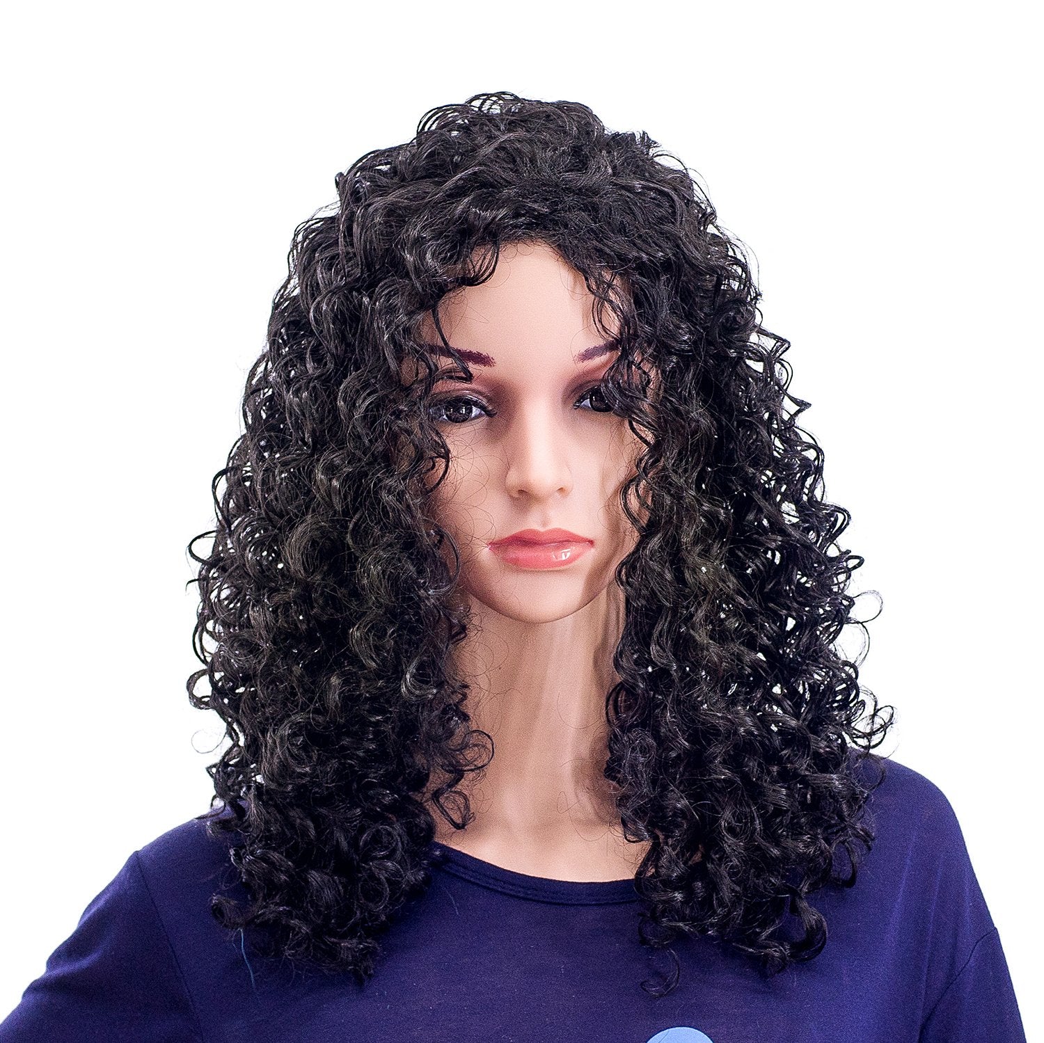 Black Color: Swacc 20-Inch Long Big Bouffant Curly Wigs For Women Synthetic Heat Resistant Fiber Hair Pieces With Wig Cap (Black)