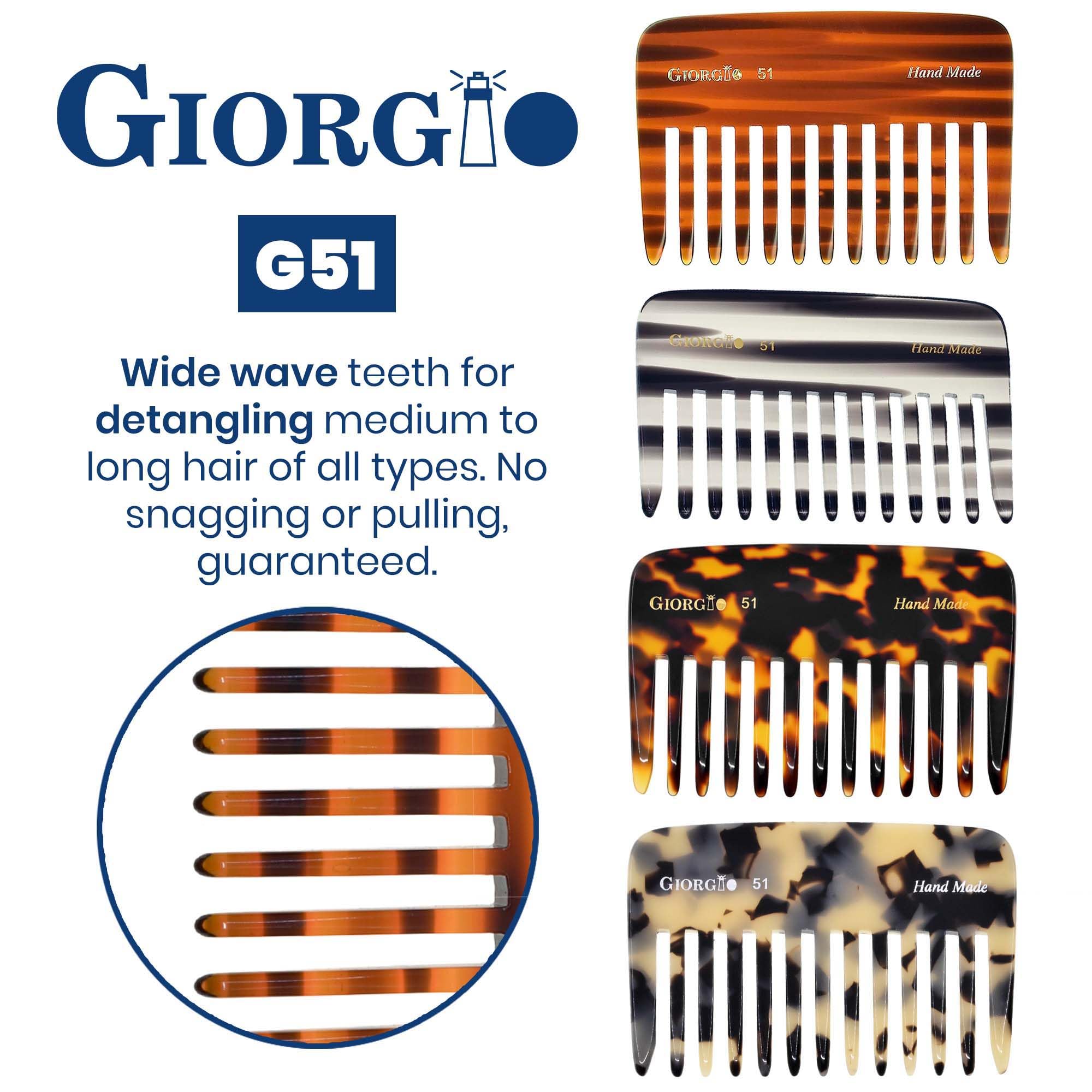 GWL Giorgio Hand Made Flexible Comb 3-3/4 Long (Tortoise G51)