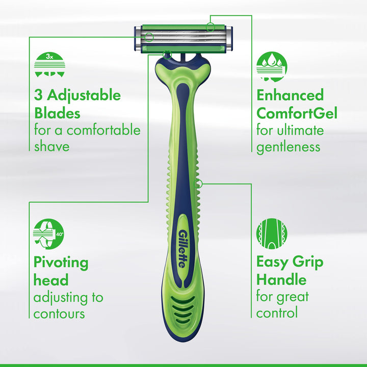 Gillette Sensor3 Sensitive Disposable Razors for Men, 16 Count, Enhanced Lubrastrip Glides Easily Over Your Skin