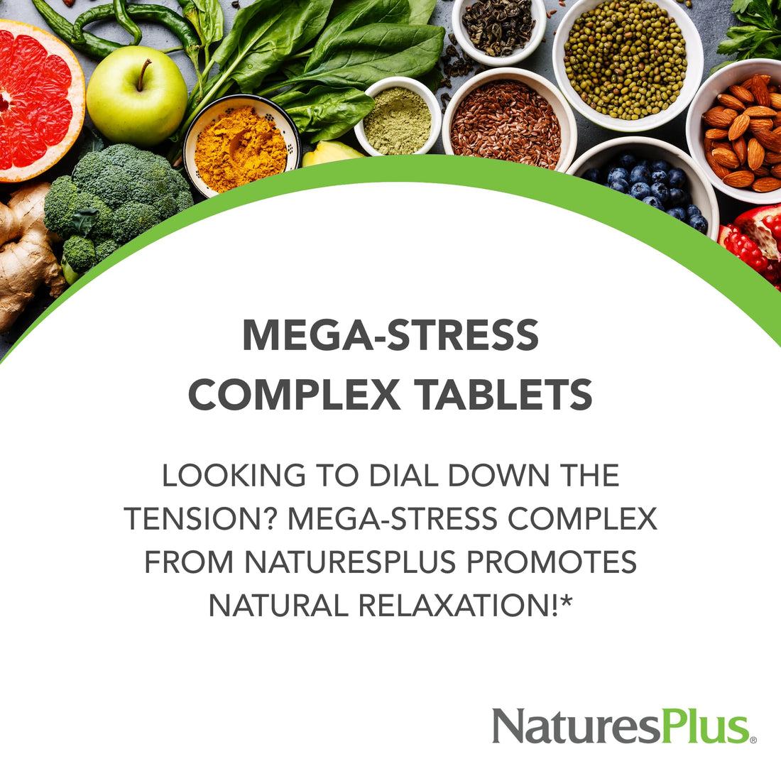 Natures Plus Mega-Complex, Sustained Release - 60 Vegetarian Tablets - B Complex, Vitamin C Supplement, Chamomile & Herbs for Natural - Gluten-Free - 60 Servings