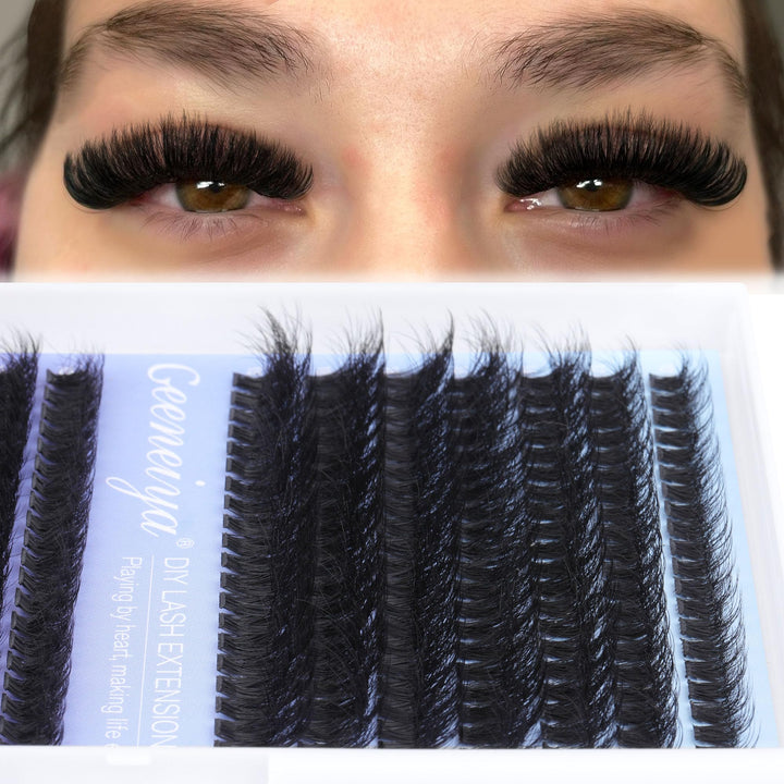 Geeneiya Lash Extension Kit Thick Cluster Lashes DIY Eyelash Extension Kit Individual Lashes Kit with Lash Bond and Seal Glue, Lash Applicator, DIY at Home for Beginners(Thick 60D+80D, 280Pcs)
