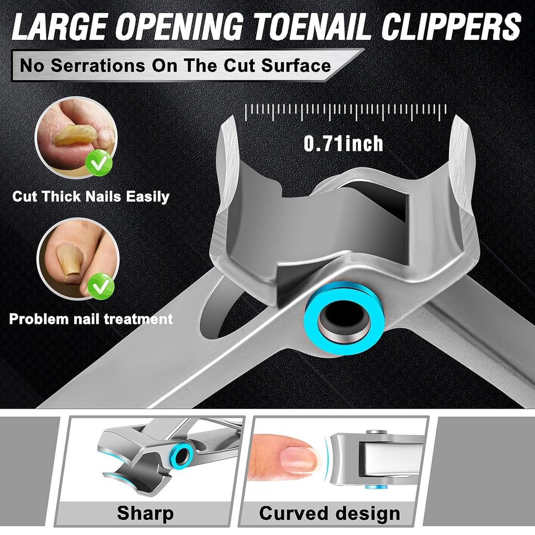 Toenail Clippers for Seniors Thick Toenails, Aucurwen Heavy Duty Toe Nail Clippers Adult Thick Nails Long Handle, Large Toenail Clippers for Thick Nails 7Pcs(Blue)