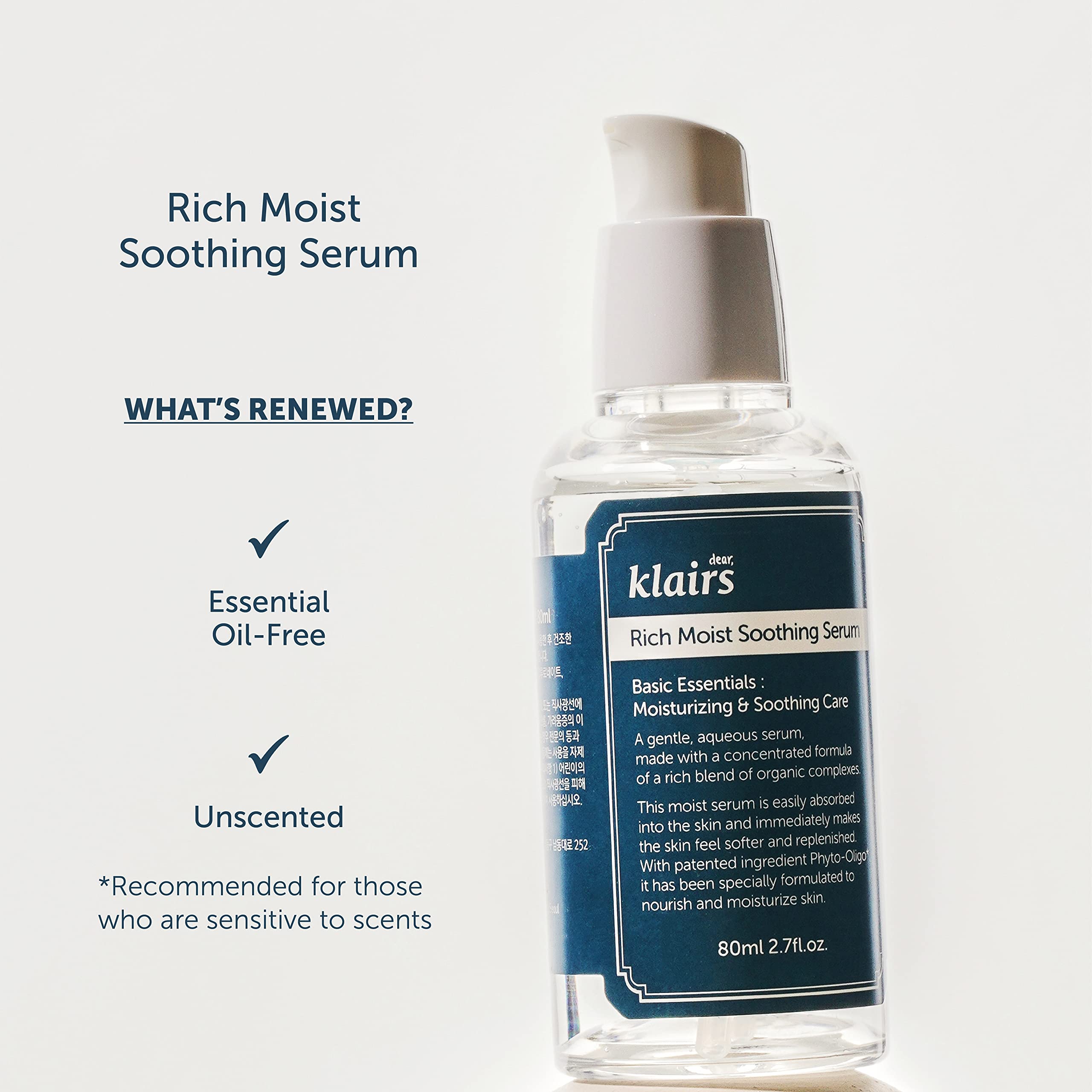 Klairs Rich Moist Soothing Serum, Facial Moisturizer, Essence, Serum, 80Ml