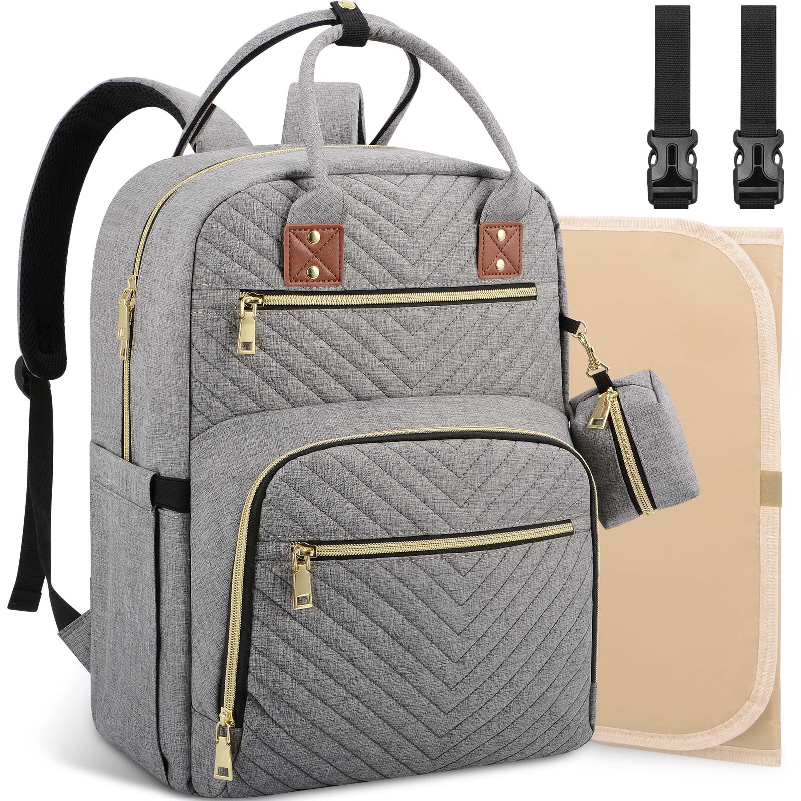 Tenot Baby Diaper Bag Backpack, Travel Diaper Bags for Baby Girl Boy Large Capacity Baby Bag Backpack for Women Grey