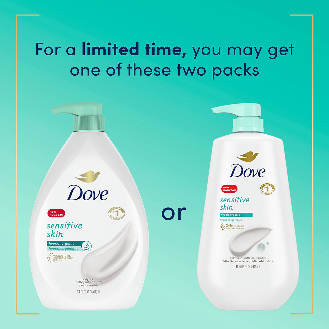 Dove Body Wash Hypoallergenic and Sulfate Free Body Wash Sensitive Skin Effectively Washes Away Bacteria While Nourishing Your Skin 34 oz 3 Count