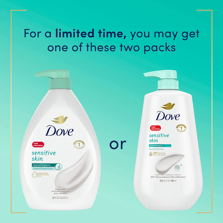 Dove Body Wash Hypoallergenic and Sulfate Free Body Wash Sensitive Skin Effectively Washes Away Bacteria While Nourishing Your Skin 34 oz 3 Count