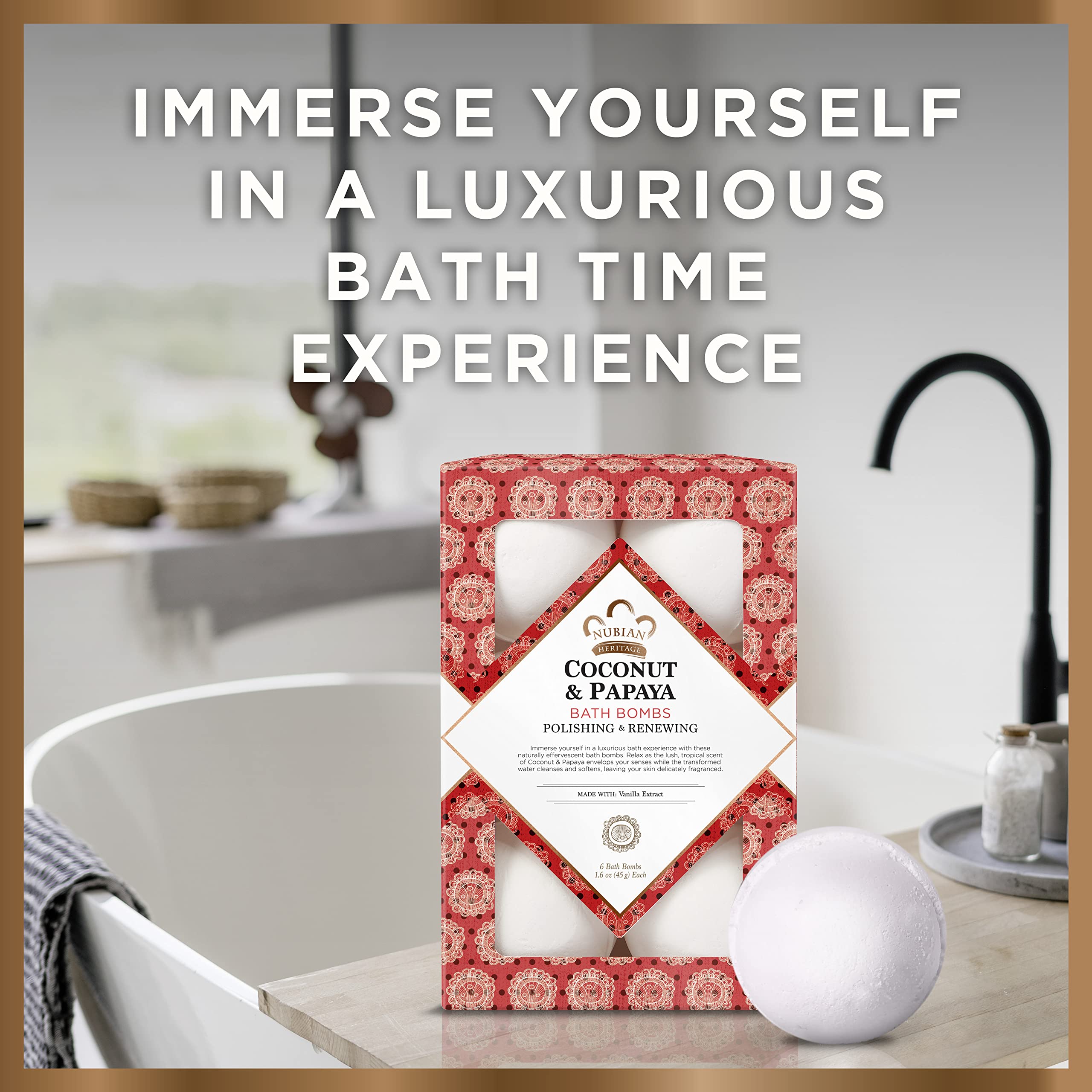 Nubian Heritage Coconut & Papaya Bubble Bath Bomb, 6 Count