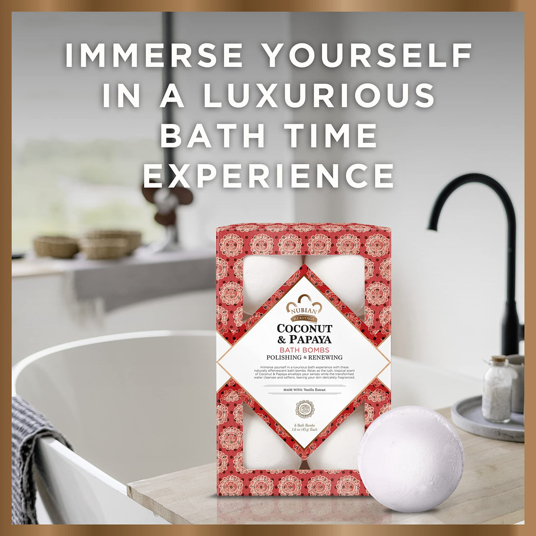 Nubian Heritage Coconut & Papaya Bubble Bath Bomb, 6 Count