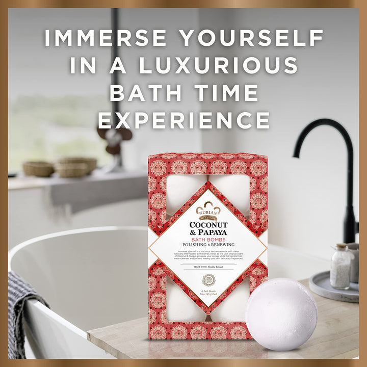 Nubian Heritage Coconut & Papaya Bubble Bath Bomb, 6 Count