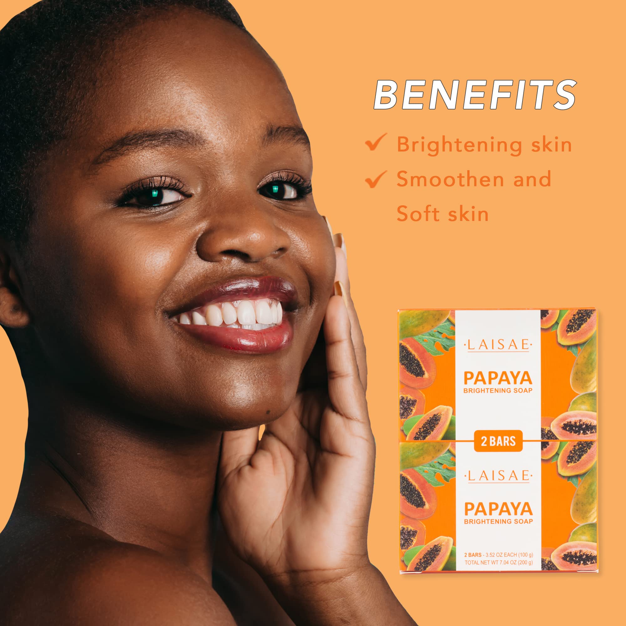 Papaya Whitening Soap - For Natural Skin Lightener - Help Exfoliates & Cleanses Body-Facial - Eliminates Acne Scars, Age Spots, Discoloration & Fine Lines - Suitable For All Skin Types