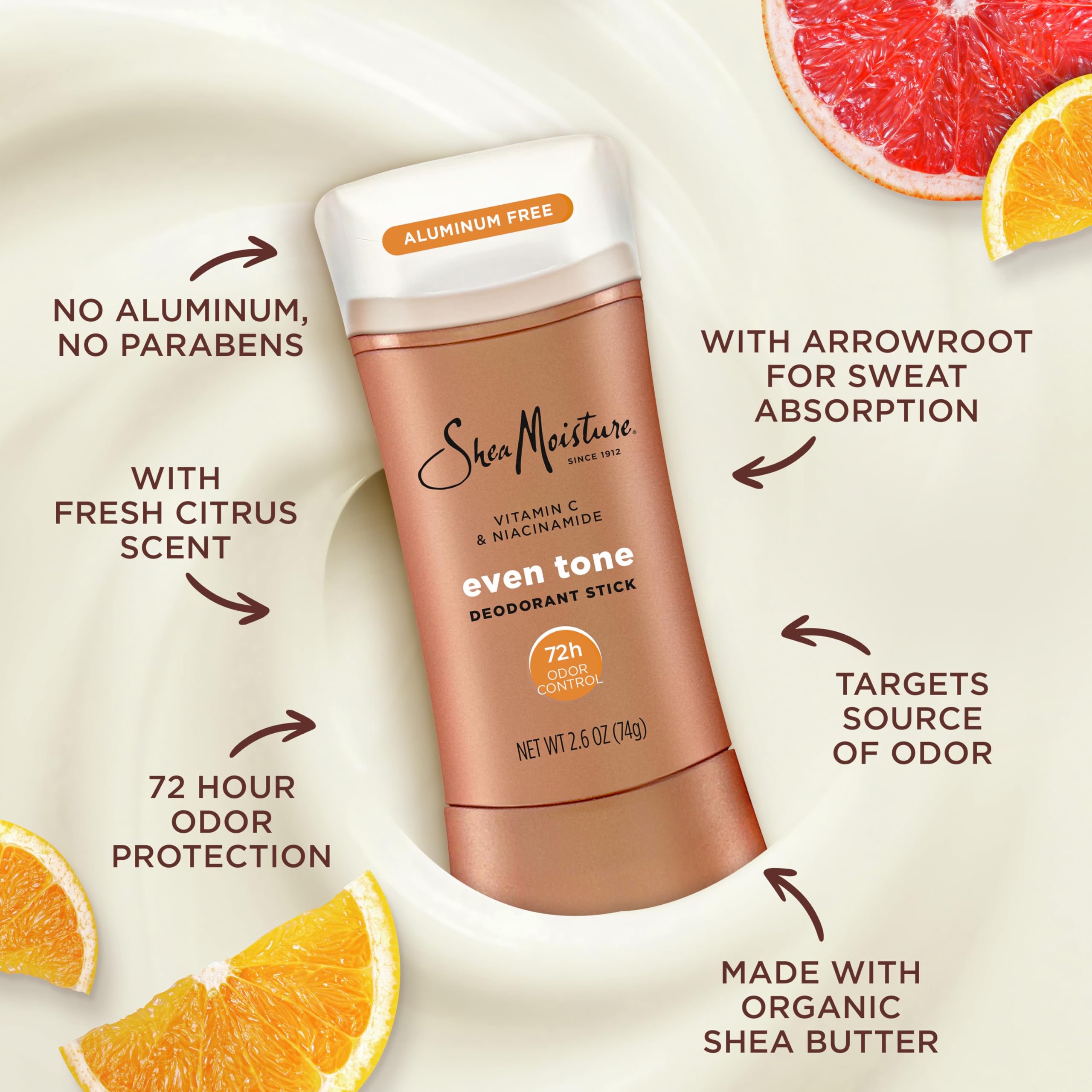 Shea Moisture Deodorant Stick for 72h Odor Control Fresh Aluminum Free 2.6 oz