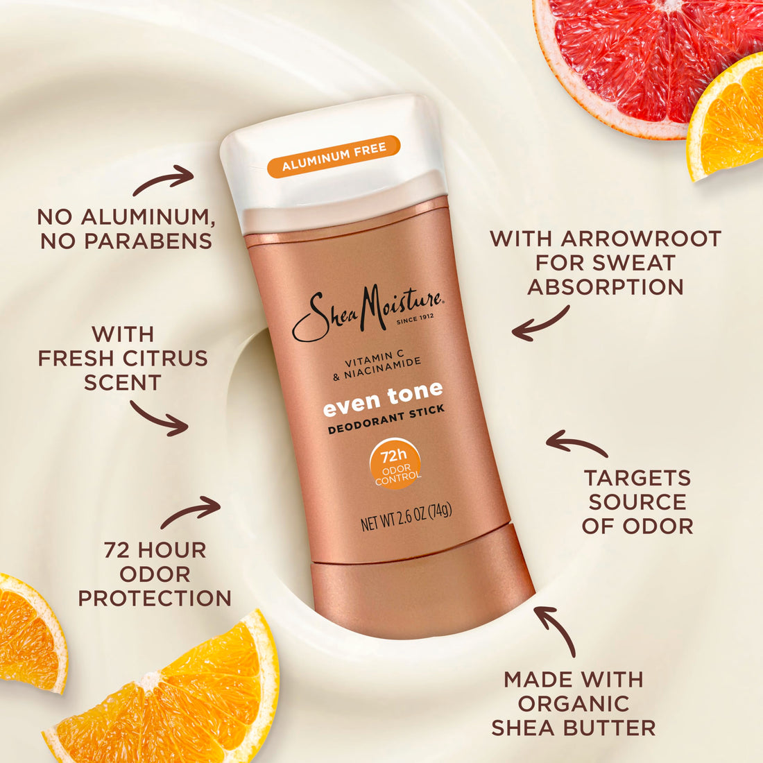 Shea Moisture Deodorant Stick for 72h Odor Control Fresh Aluminum Free 2.6 oz