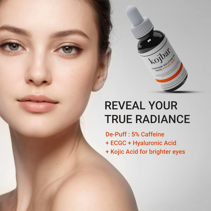 Kojbar Caffeine Solution 5% + EGCG & Kojic Acid Eye Serum – Energizing Eye Treatment for Puffiness & Dark Circles, 1.01 fl oz