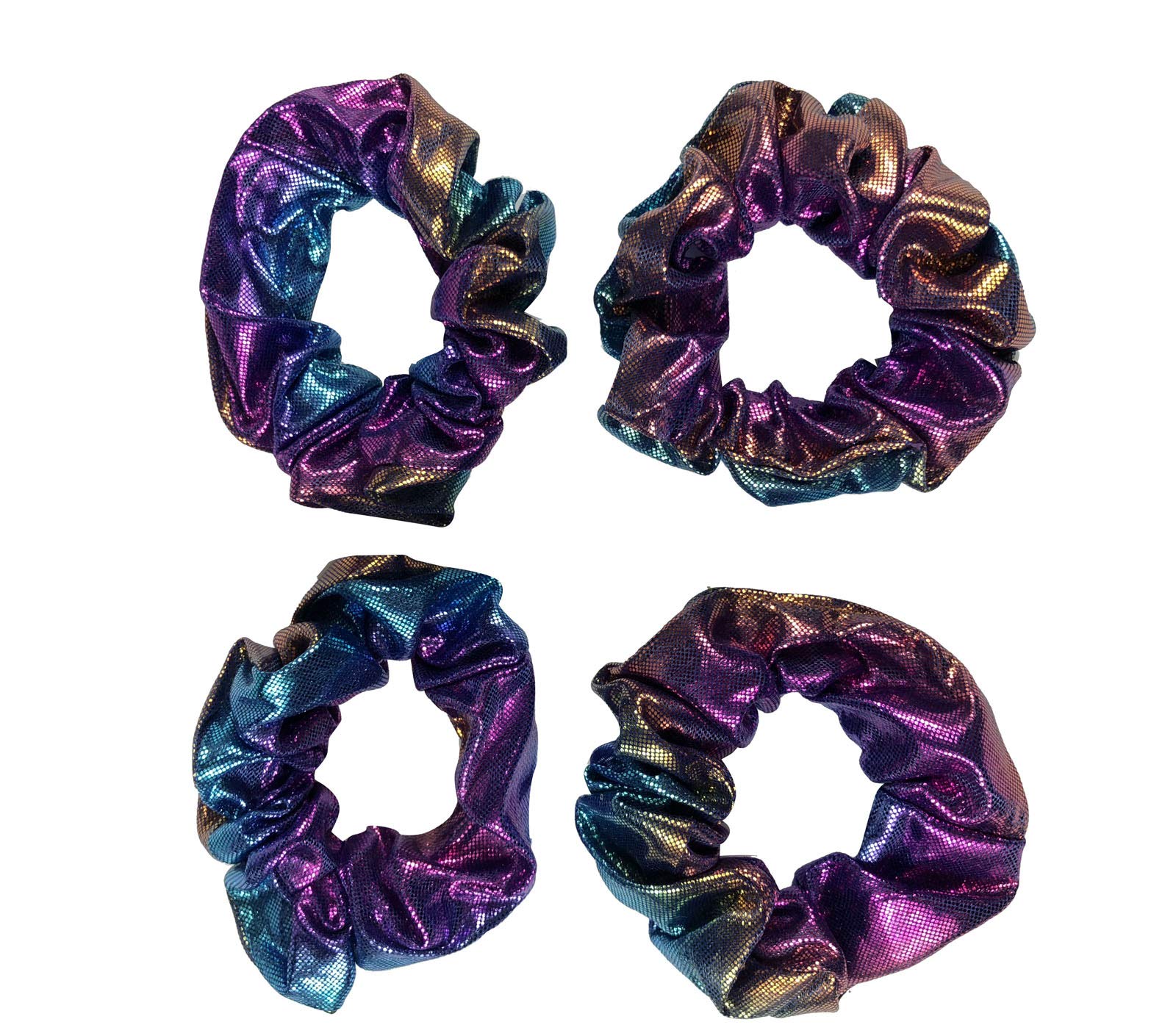 MANDI HOME 4 Pcs Bright Metallic Hair Scrunchies Hair Holder Bobbles Elastics Ponytail Holders Hair Wrist Ties Bands Cloth Scrunchies For Show Gym Dance Party Club Girl (Purple)