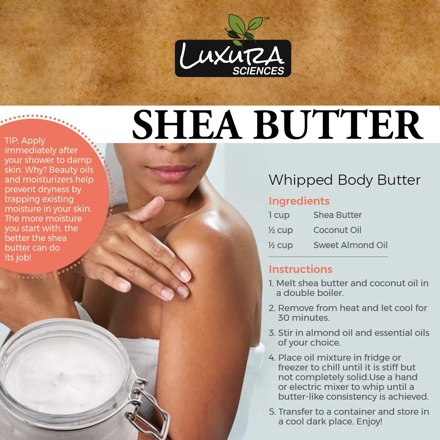 Luxura Sciences African Shea Butter | 100% Pure & Unrefined Raw Shea Butter for Skin & Hair | Deep Moisturizer for Face, Body & Scalp | Ideal for DIY Lotion, Soap Making & Lip Balm | 7.05 Oz (200g)