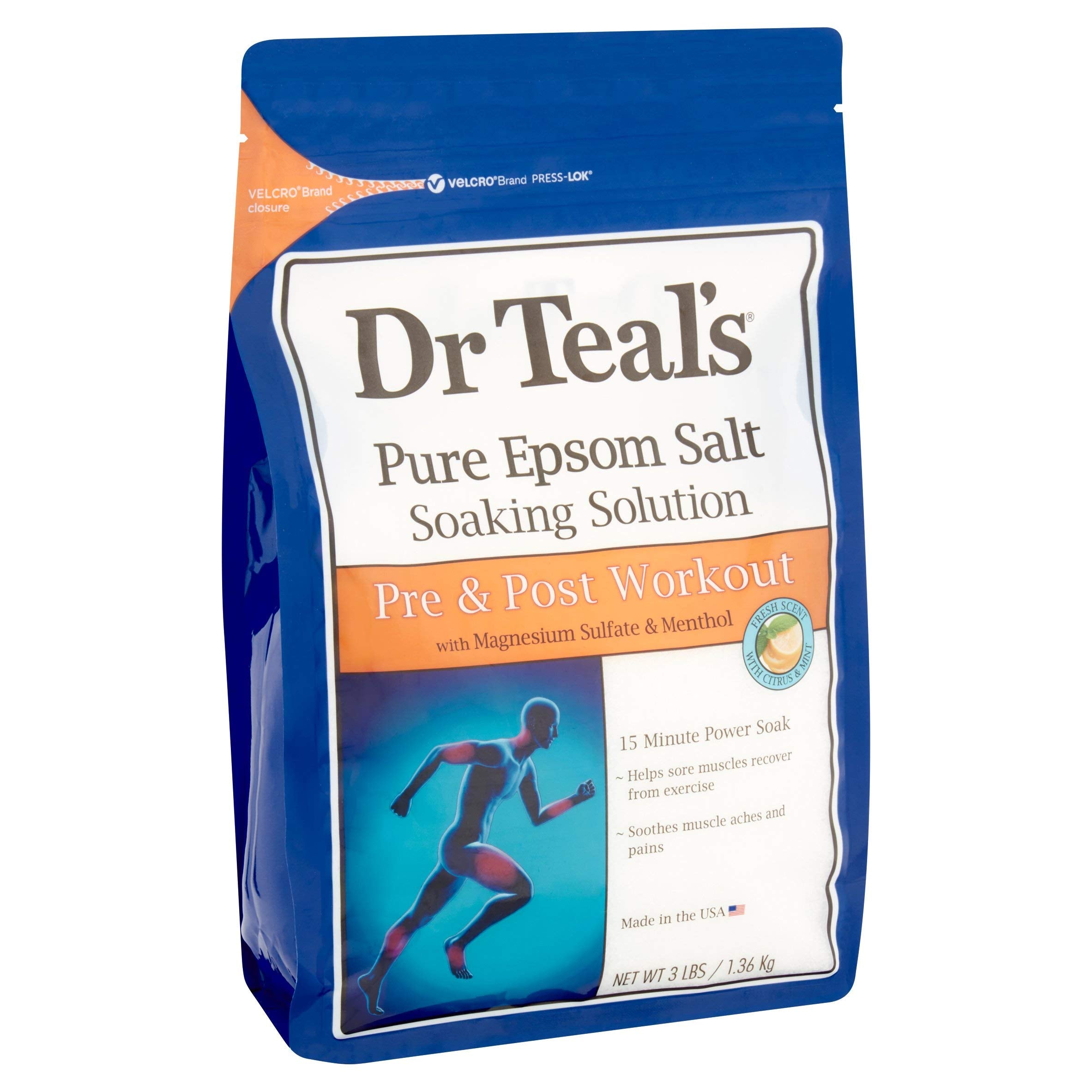 Dr Teal's Epsom Salt Bath Combo Pack (6 lbs Total), Relax & Relief with Eucalyptus & Spearmint, and Pre and Post Workout with Magnesium Sulfate and Menthol
