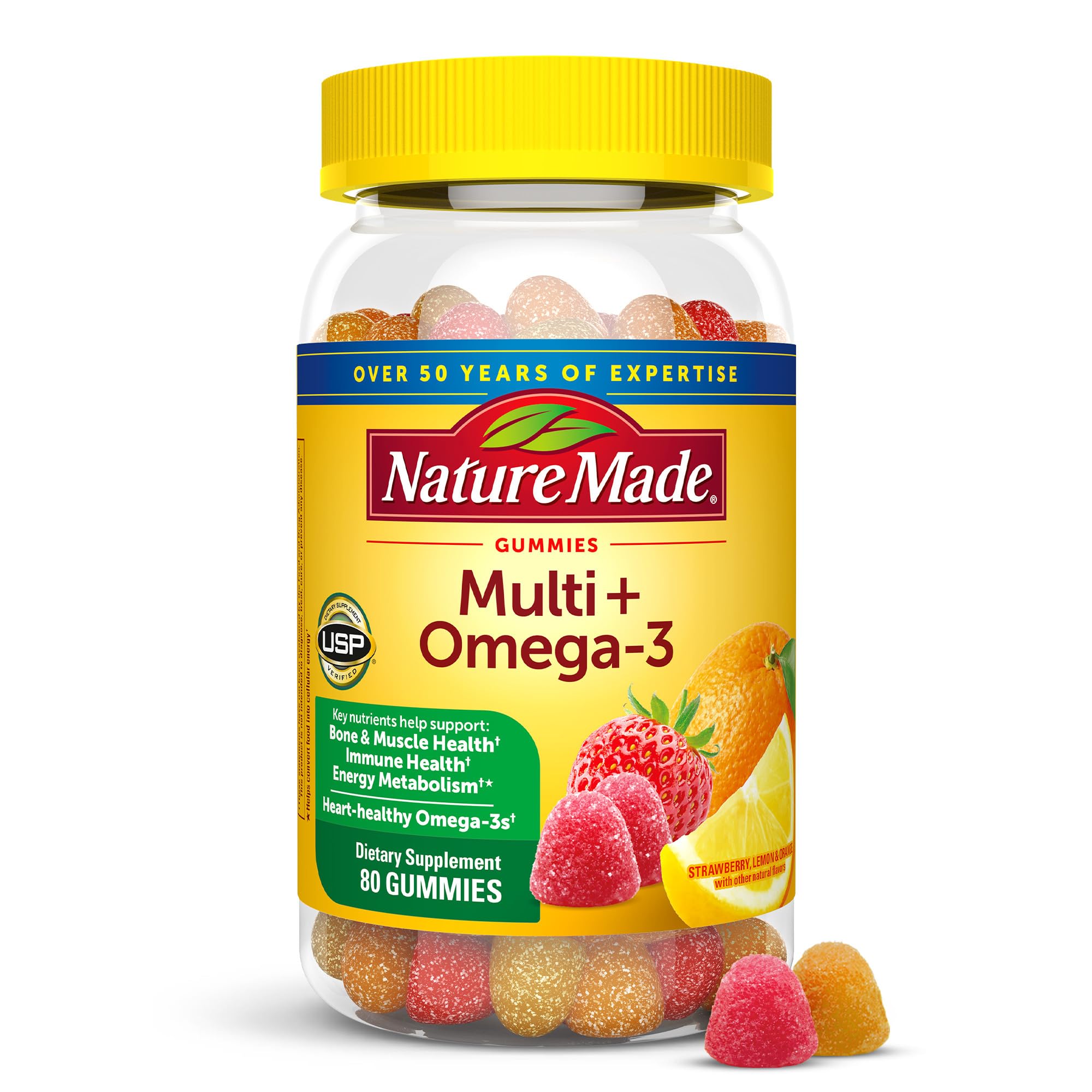 Nature Made Multivitamin + Omega-3, Dietary Supplement for Daily Nutritional Support, 80 Gummy Vitamins and Minerals, 40 Day Supply