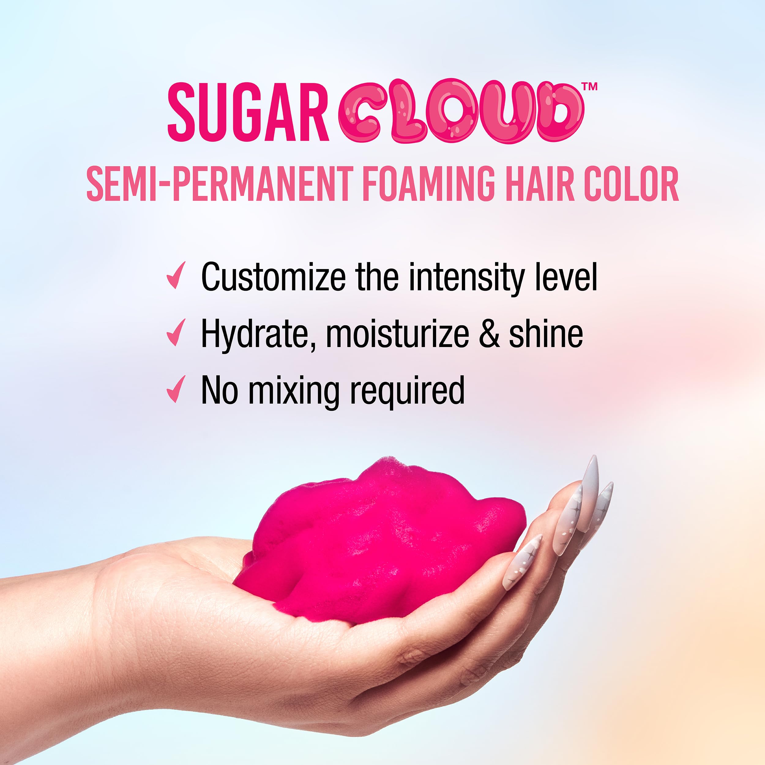 Punky Sugar Cloud Semi-Permanent Foam Hair Color, CandyFloss - Vibrant Hair Dye for Long-Lasting Color, Easy Application Foam Hair Dye, 6 fl oz.