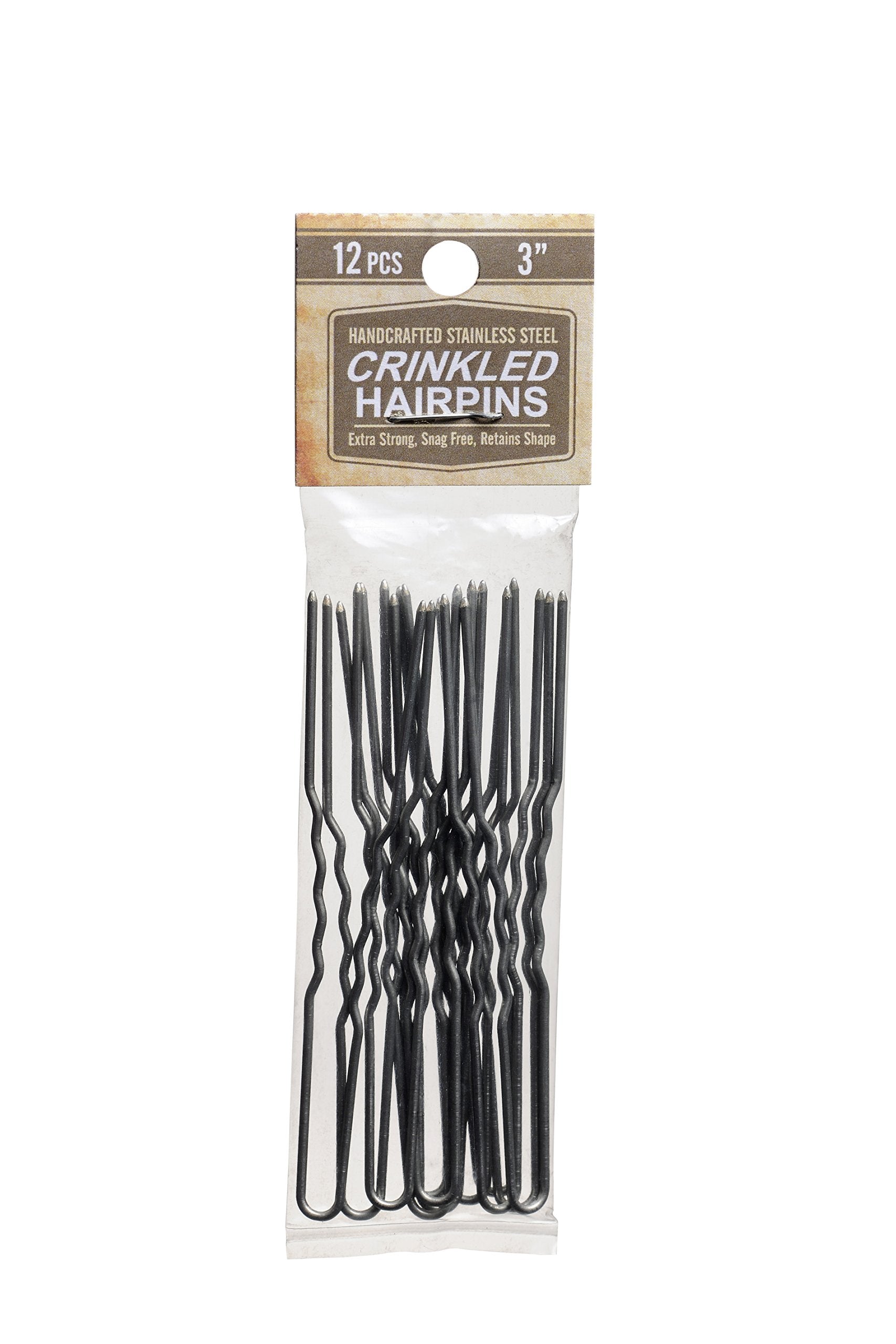Crinkled Stainless Steel Heavy Duty Snagless Hairpins Pack of 12 Handmade Hair Pin (3 inch)