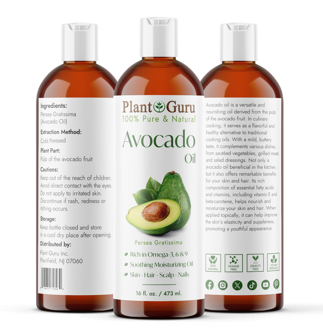 Carrier Oil Variety Set 16 oz Cold Pressed 100% Pure Natural Almond, Avocado, Coconut Fractionated, Grapeseed. For Aromatherapy Essential Oils, Skin & Hair Growth Moisturizer. Perfect for Body Massage