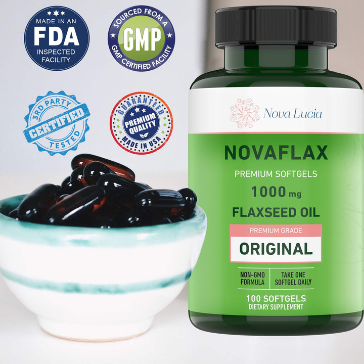 Natural Organic Flaxseed Oil 1,000 mg, Essential Omega 3 6 9 Natural ALA Healthy Hair Skin and Nails Gluten Free, Non-GMO, Hexane Free 100 Liquid Softgels