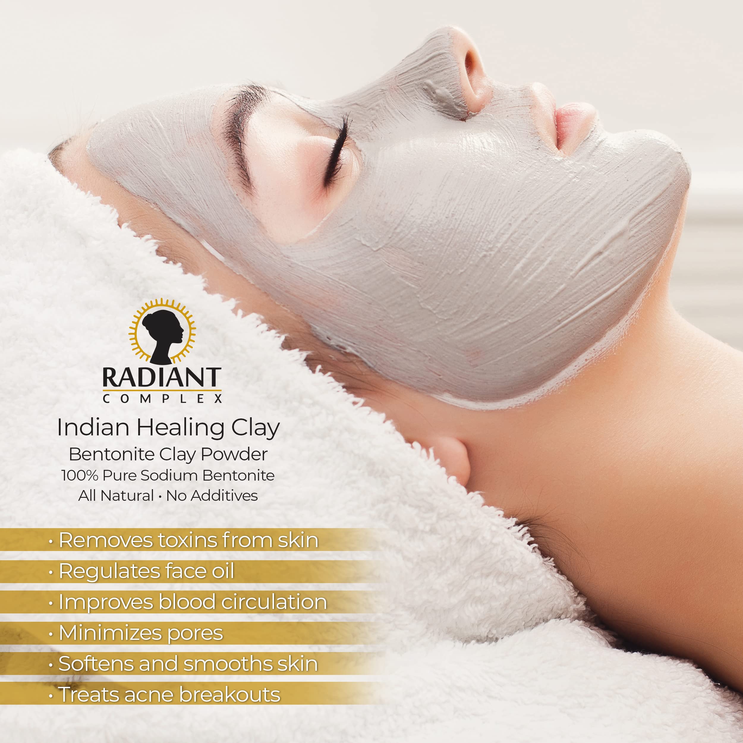 Radiant Complex Sodium Bentonite Clay Powder - Indian Healing Clay - 100% Pure Sodium Bentonite - DYI Clay Face Mask - 5 lbs