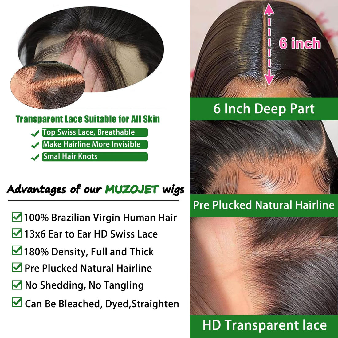 MUZOJET Human Hair Wigs for Women HD Body Wave Lace Front Wigs Human Hair 13x6 Lace Front Wigs Human Hair Pre Plucked 180 Density 10A Glueless Wigs Pre Plucked hair replacement wigs 28 Inch