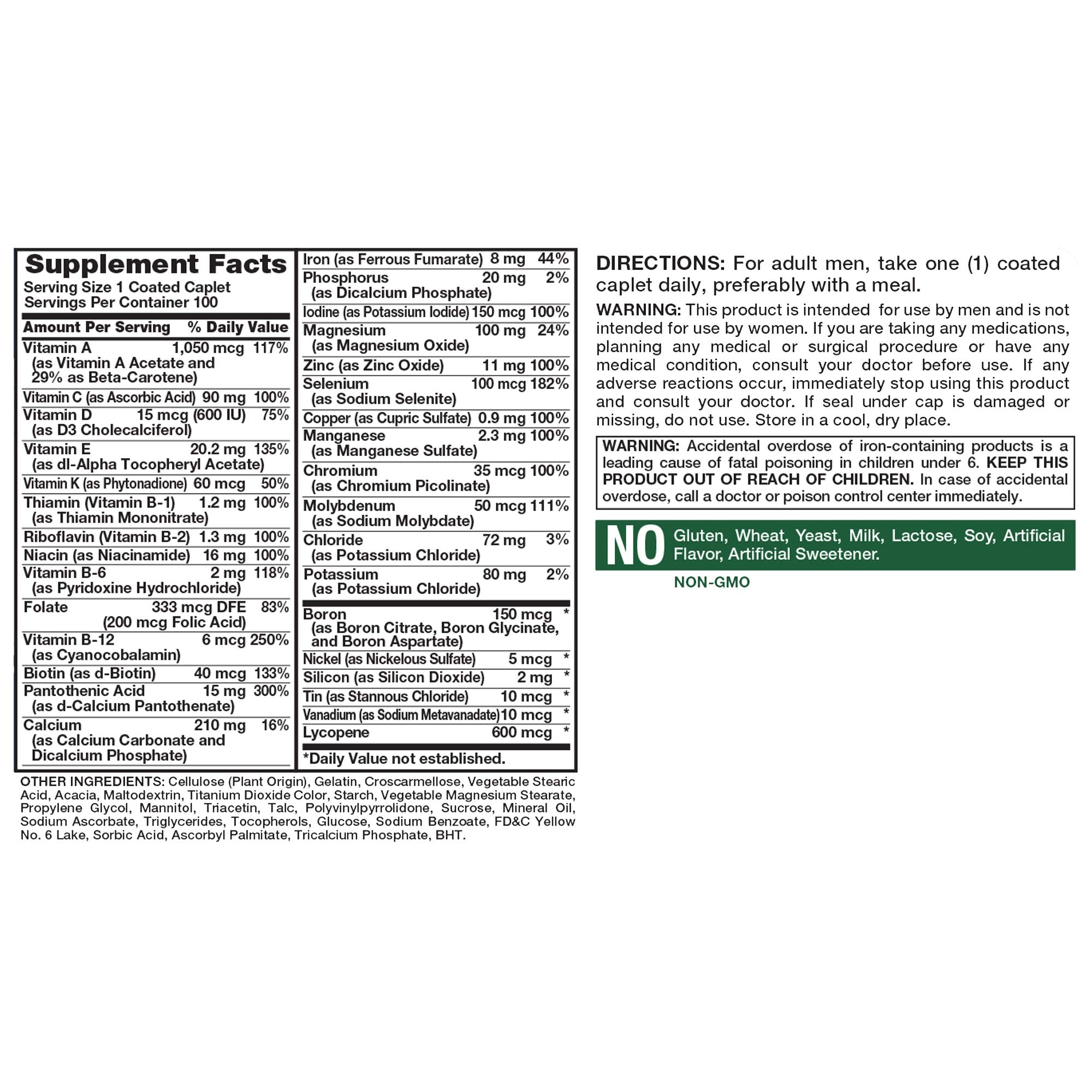 Nature's Truth Multivitamin for Men Adult | with Iron, Vitamins A, C, D & E | 100 Caplets | Non-GMO & Gluten Free