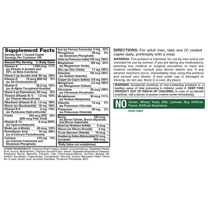 Nature's Truth Multivitamin for Men Adult | with Iron, Vitamins A, C, D & E | 100 Caplets | Non-GMO & Gluten Free