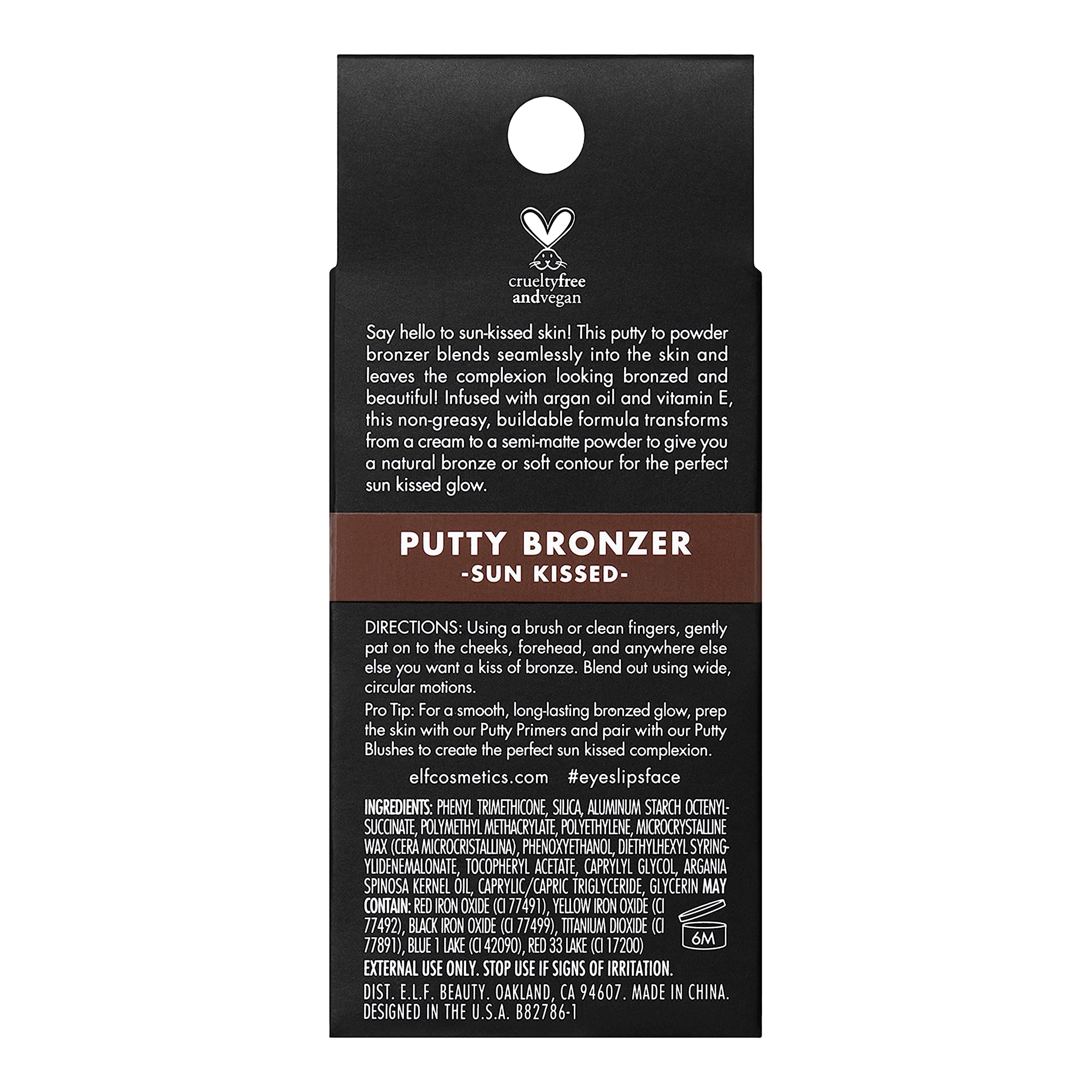 e.l.f. Putty Bronzer, Creamy & Highly Pigmented Formula, Creates a Long-Lasting Bronzed Glow, Infused with Argan Oil & Vitamin E, Sun Kissed, 0.35 Oz