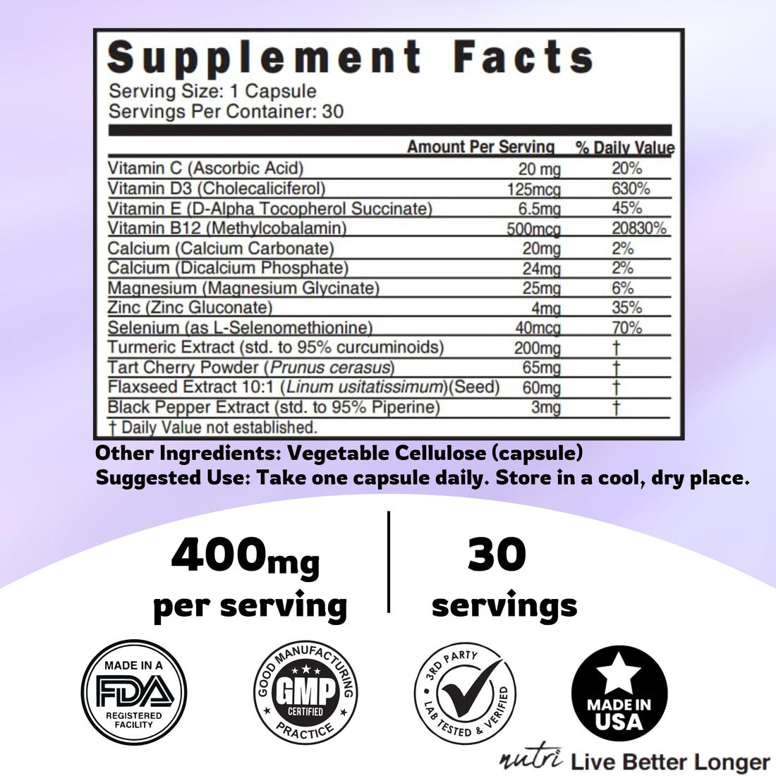 Nature's Fusions LupuEase Lupus Relief Products Multivitamin Supplements - Vitamin C, D3, E, B12, Turmeric Curcumin Extract (std. 95% curcuminoids) - Omega 3 Fatty Acids - 30 Day Supply - 400mg