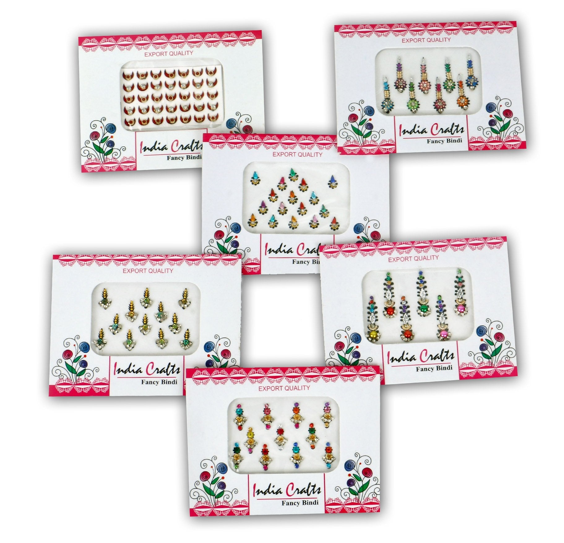 12 Packs : India Crafts 12 Packs- 120 Multicolored long Bindis Forehead Tika Face Jewels