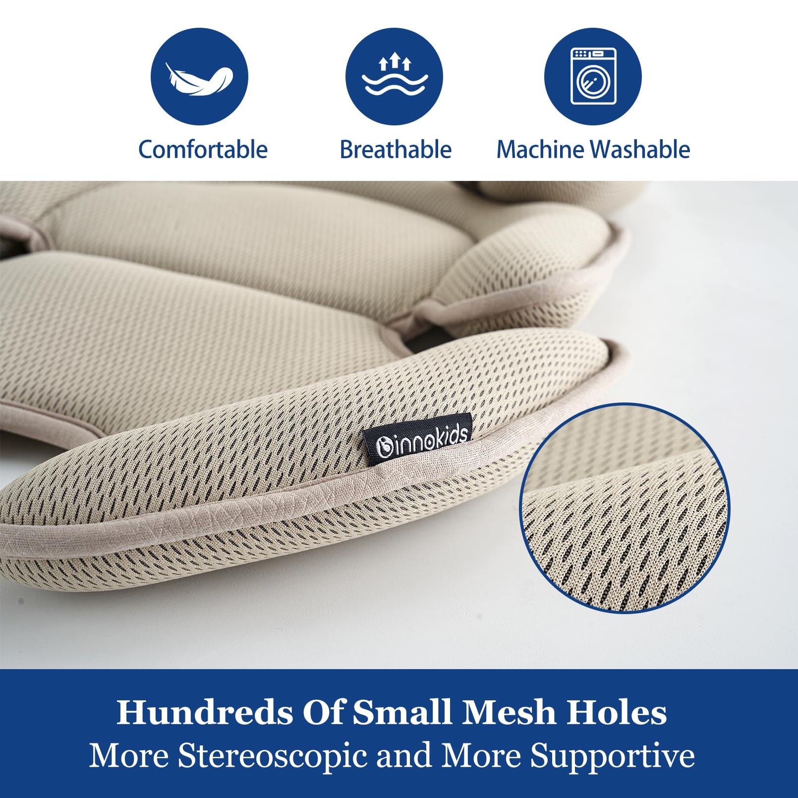 Innokids Head and Body Support Pillow Infant Car Seat Insert for Newborn to Toddler Stroller Cushion (Beige)