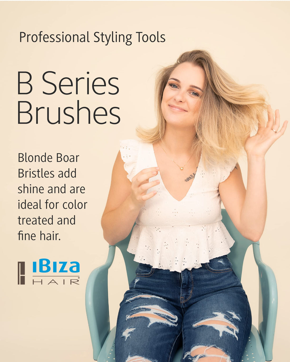 B3 - Round Brush - Medium Extended Cork - 12 Rows - 55 mm (Blonde Bristle)