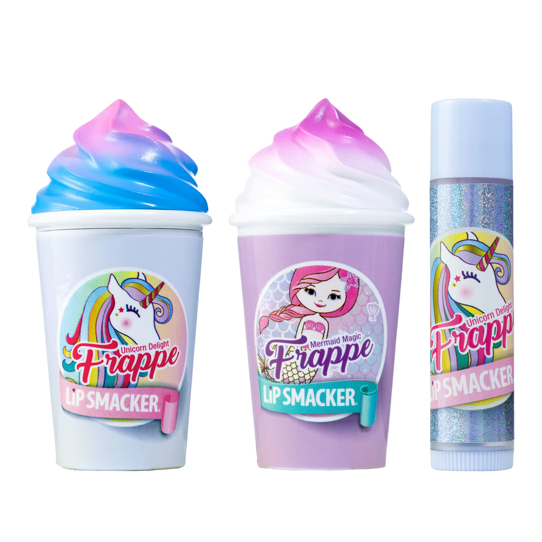 Lip Smacker Magical Frappe Collection 3 Pack Beverage Lip Balm- Unicorn & Mermaid Unicorn Delight / Mermaid Magic
