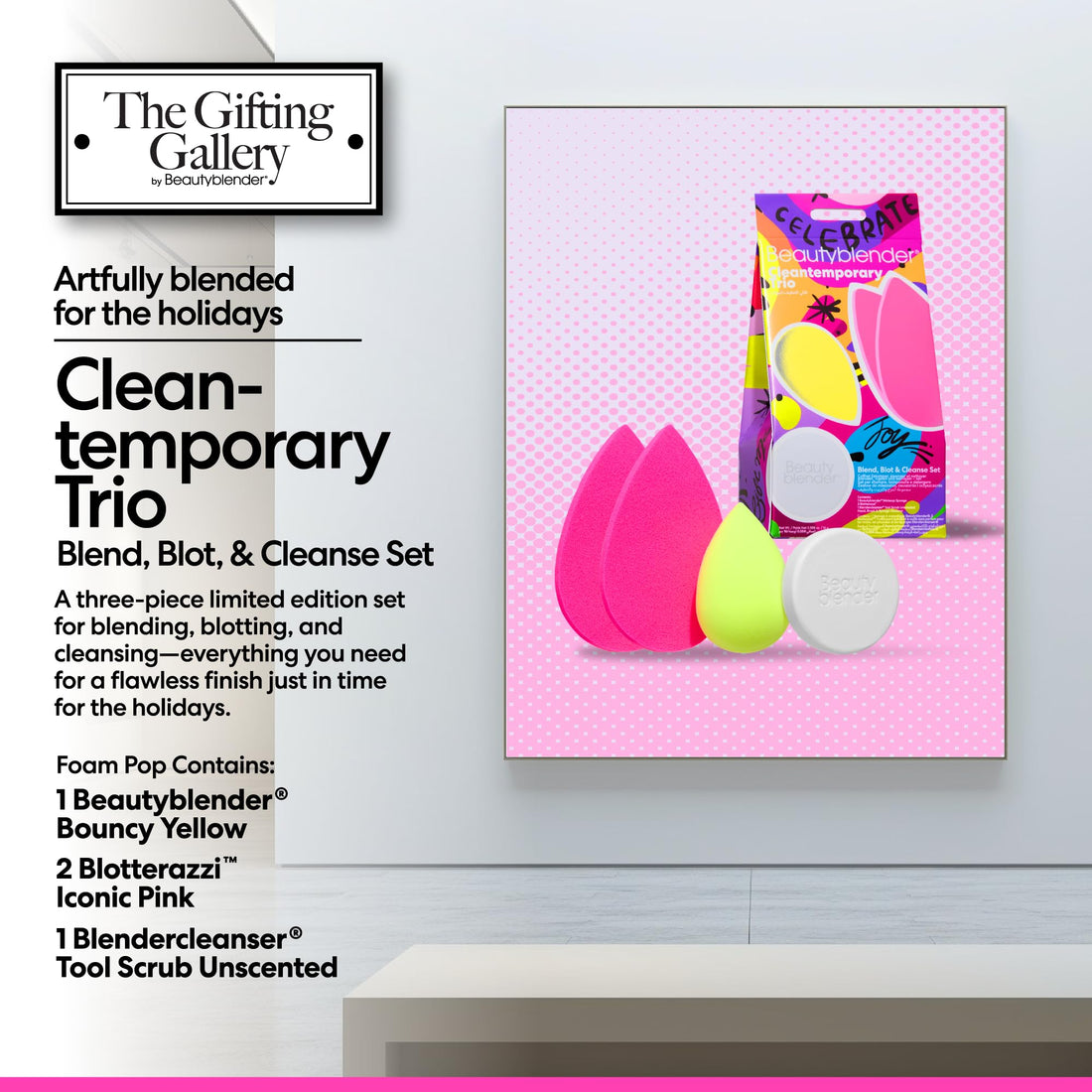 Beautyblender | Cleantemporary Trio Blend, Blot & Cleanse Set | 1 Beauty Blender Makeup Sponge + 2 Blotterazzi Compact Sponges + 1 Liquid Blendercleanser
