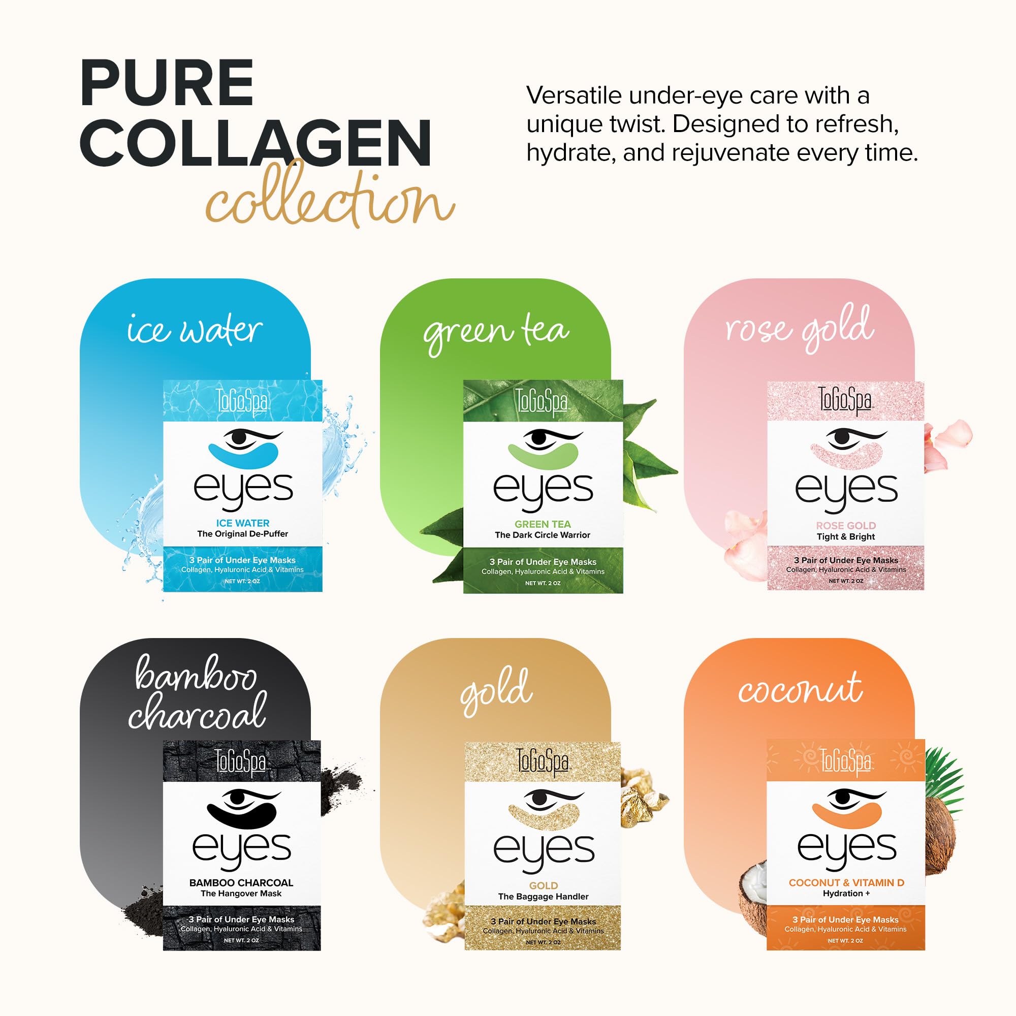 ToGoSpa Golden EYES, Dark Circle Warrior | Premium Clean Anti-Aging Gel Pads with Collagen, Hyaluronic Acid, Aloe Vera, Vitamins C & E, 1 Pack - 3 Pair