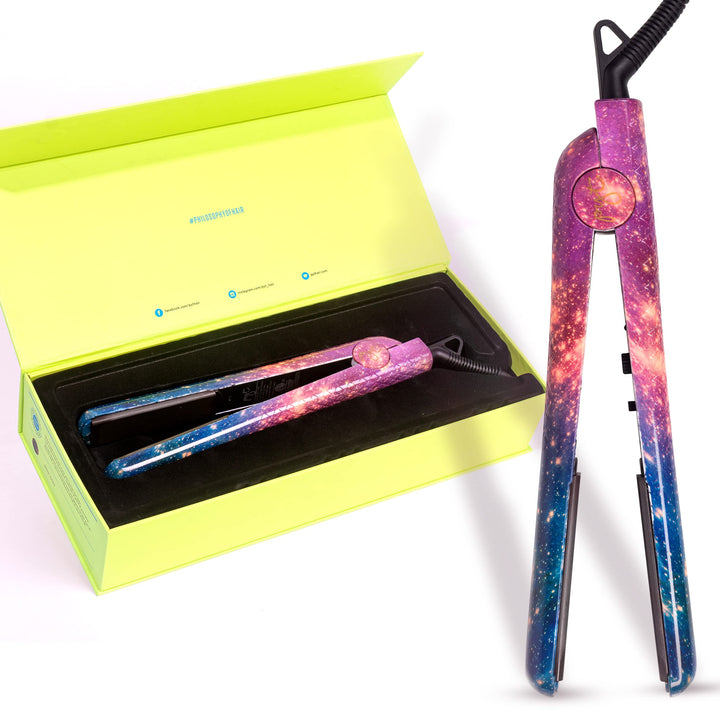 Pyt Ceramic Hair Straightener Floating 1.25 Plates Adjustable Temp To 450 Degrees Dual Voltage Galaxy Design
